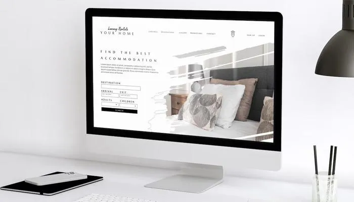 Luxury rentals website example on computer for marketing demo
