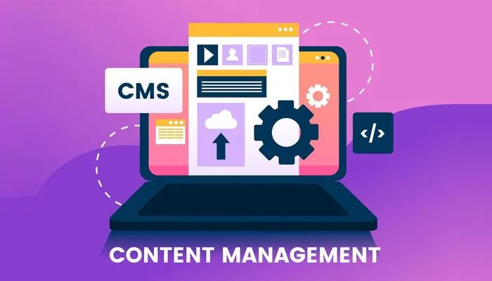 CMS icons around laptop for healthcare website management