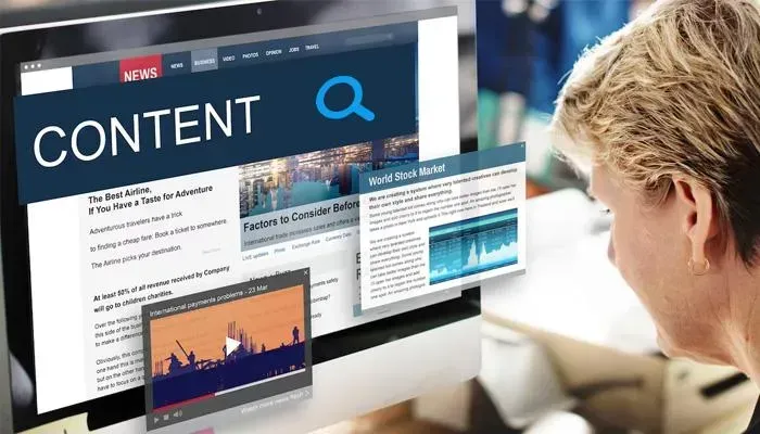 News content on laptop screen for healthcare marketing