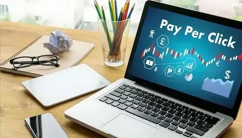 Laptop screen showing Pay Per Click ad for healthcare PPC services