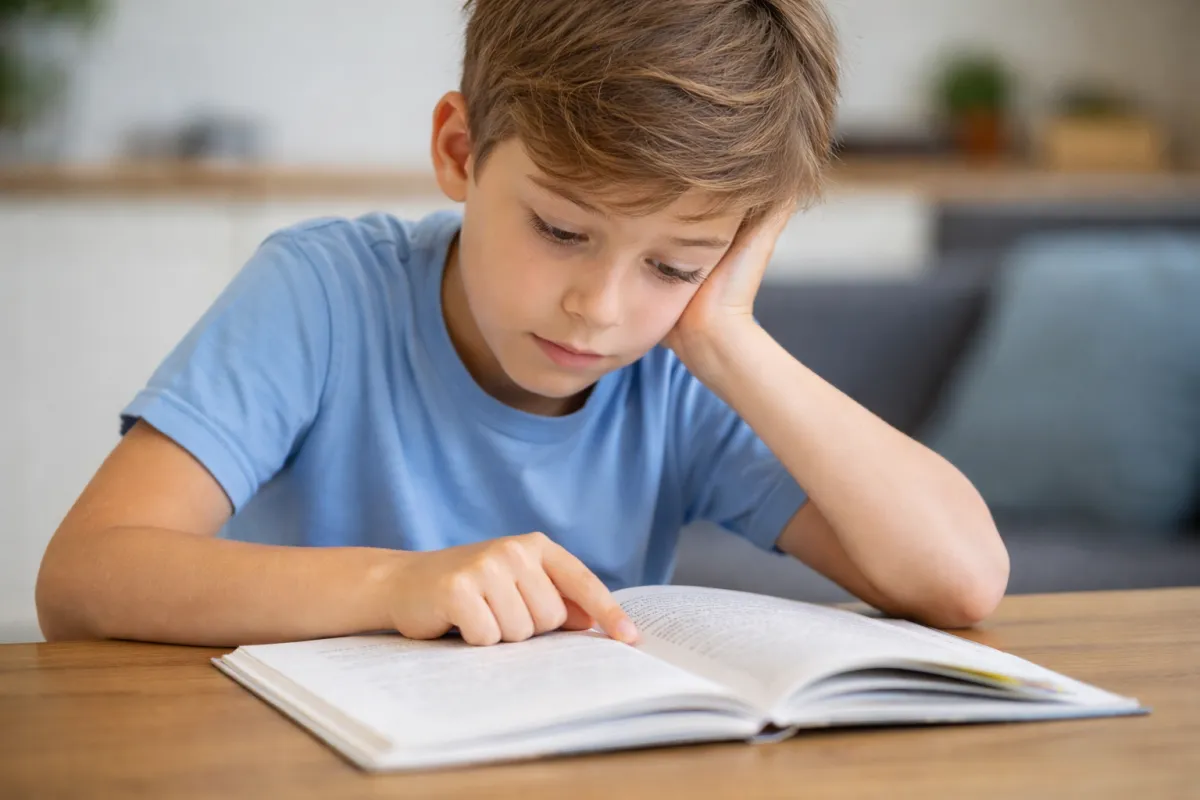 Student struggling to read with support from a reading tutor