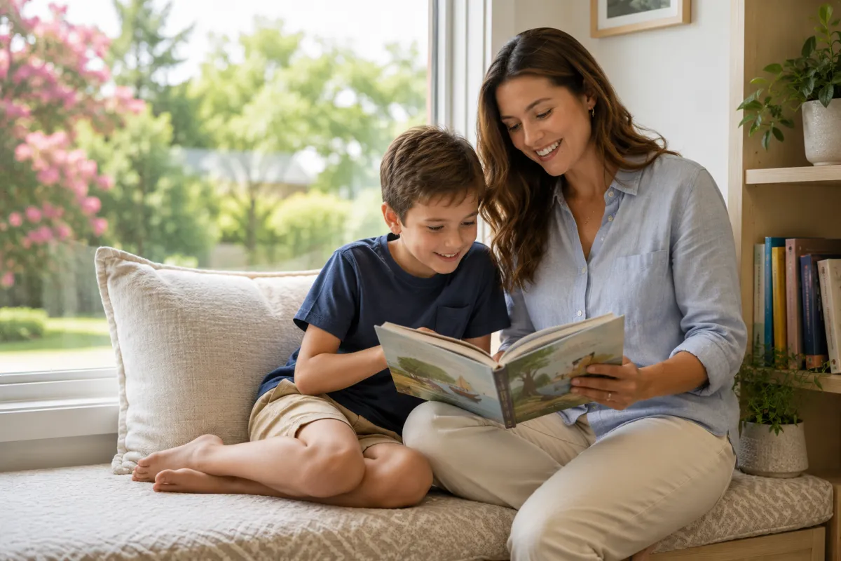 Parent and child reading together, representing trusted reading resources for families.