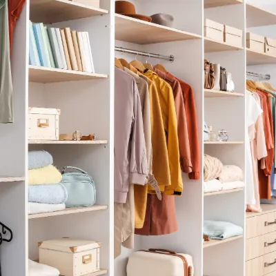 image of an organized walk-in closet