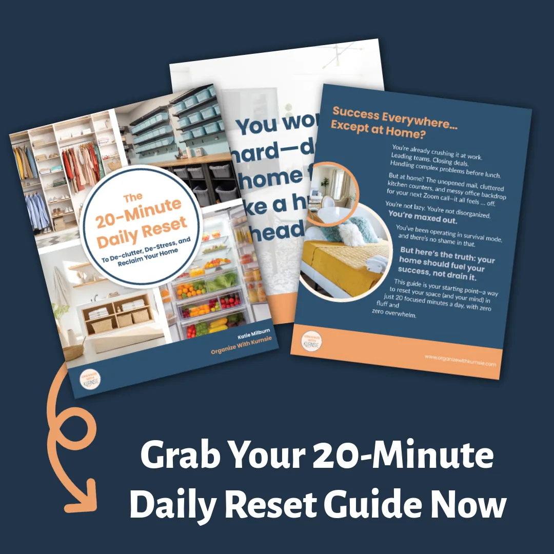 Image of the cover and pages of the 20 Minute Daily Reset Guide with the text "Grab you 20-minute Daily Reset Guide