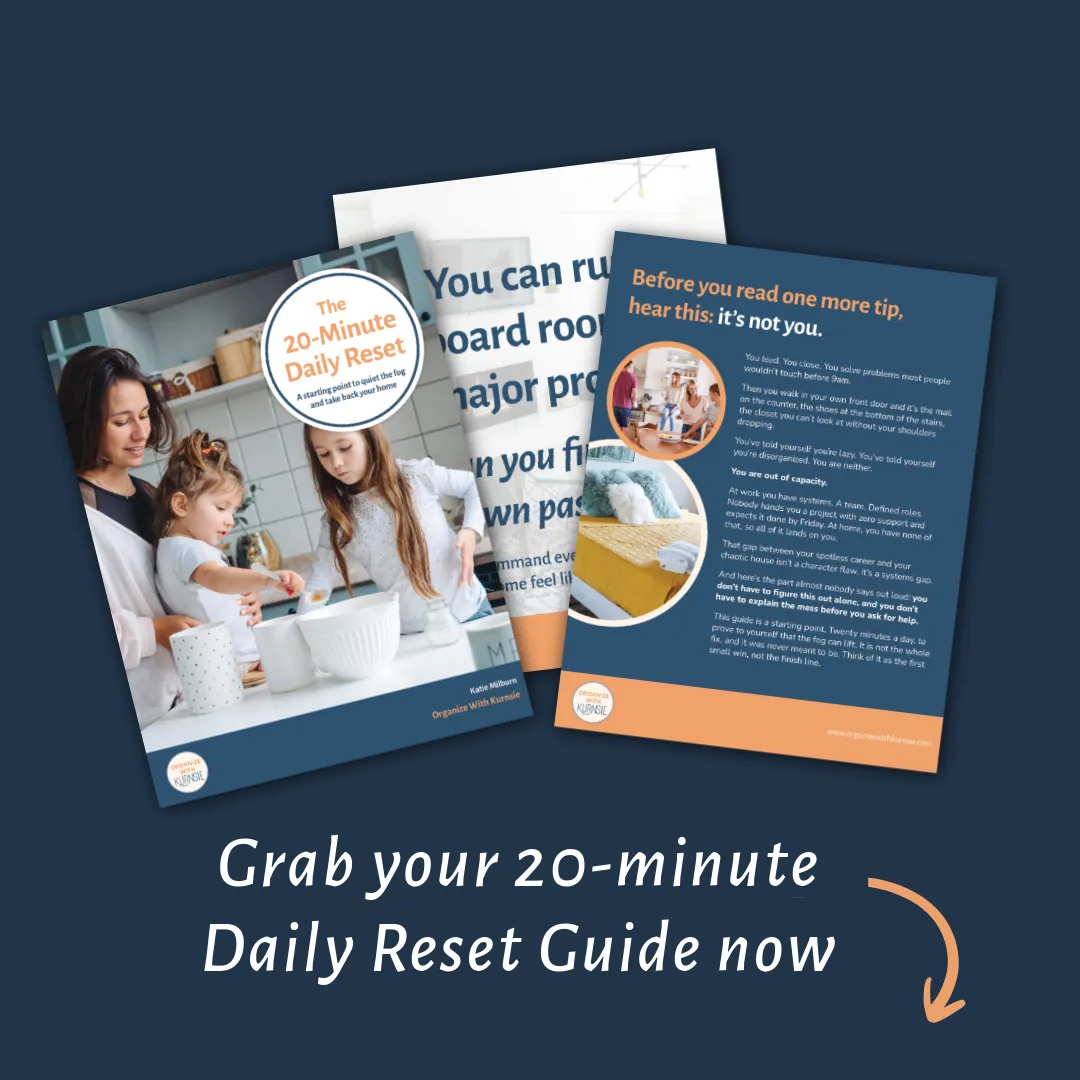 Image of the cover and pages of the 20 Minute Daily Reset Guide with the text "Grab you 20-minute Daily Reset Guide