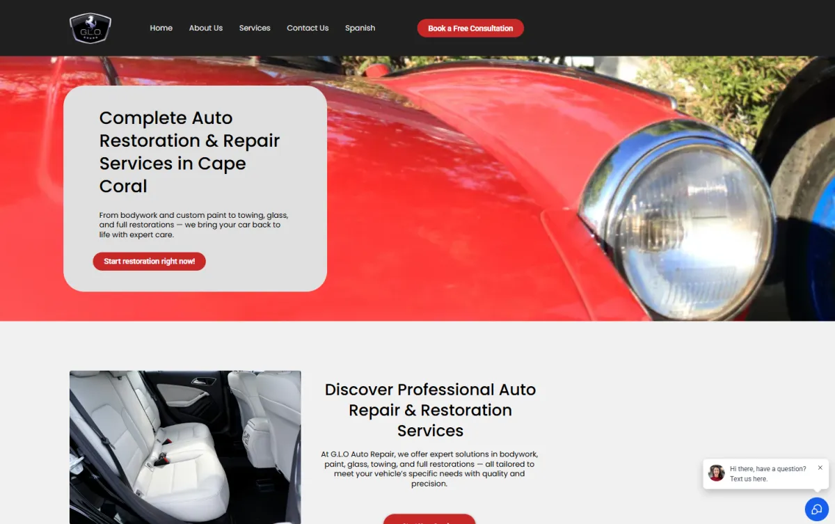 GLO Auto Repair logo and business info. Located at 1138 Pondella Rd, Cape Coral, FL 33909. 