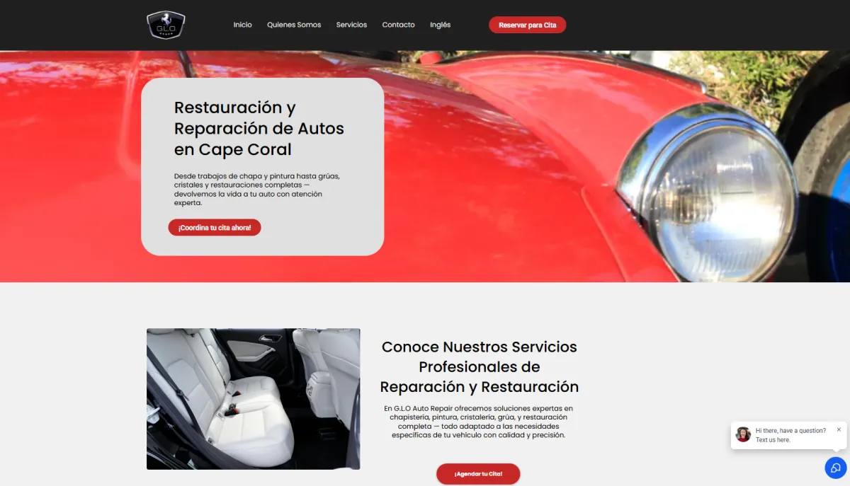 Logo e información de contacto de GLO Auto Repair, taller asociado ubicado en Cape Coral, FL 33909