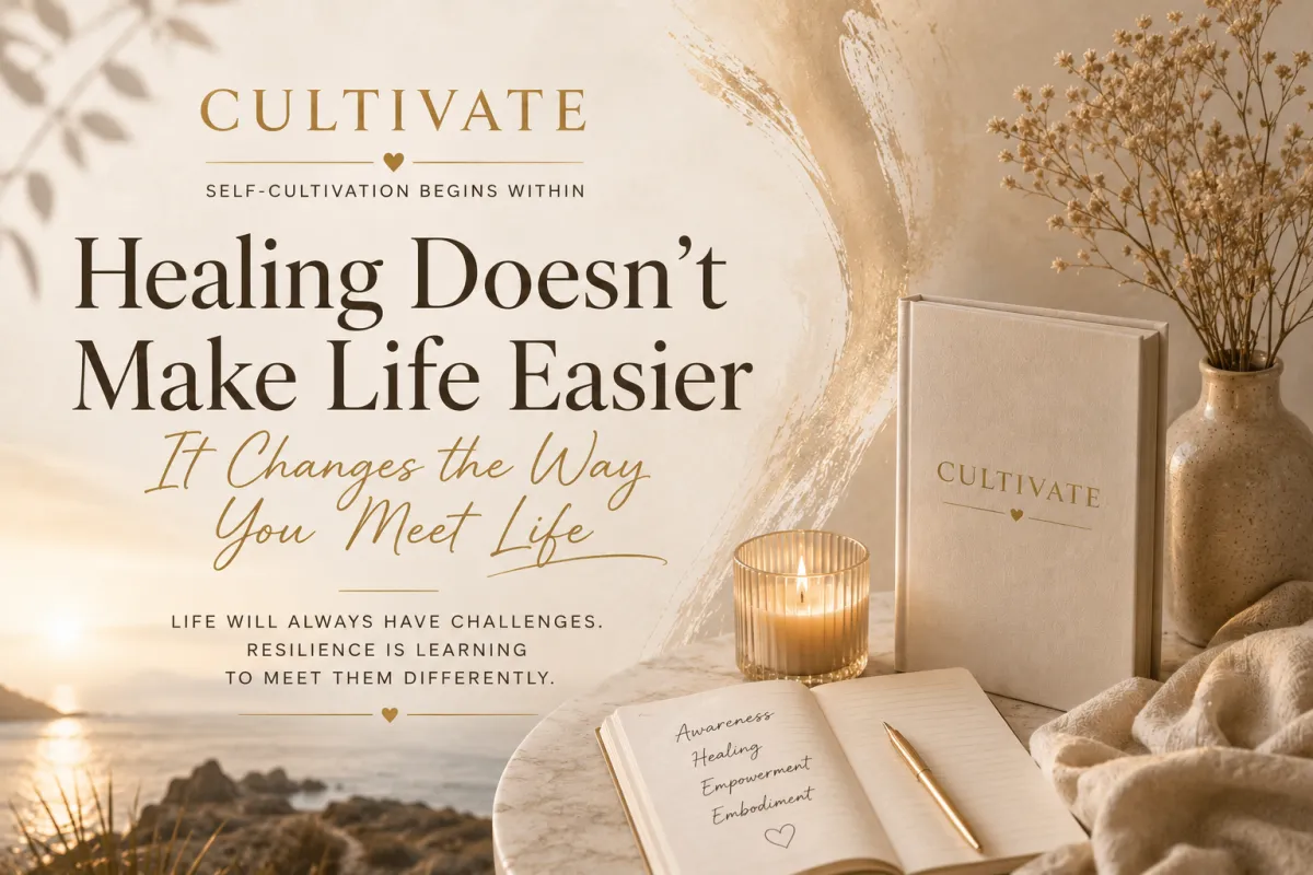 For **Healing Doesn’t Make Life Easier**, I recommend:  **Cover Image Alt Text:** `Healing Doesn't Make Life Easier, representing emotional healing, resilience, self-cultivation, and personal growth.`