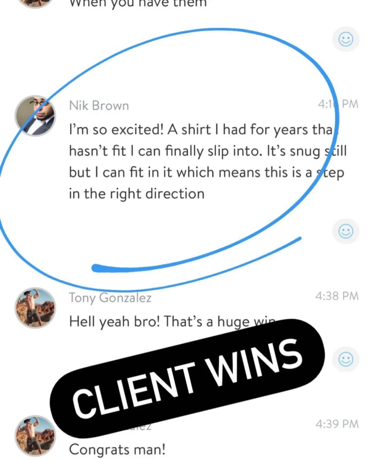 Dad fitting into his old clothes again after completing a weight loss coaching program.