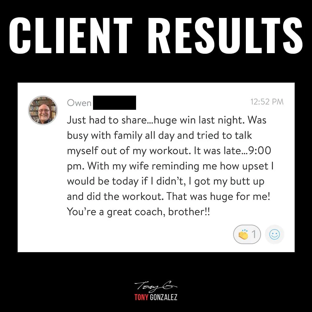Client overcoming self-sabotage and consistently going to the gym with accountability coaching.