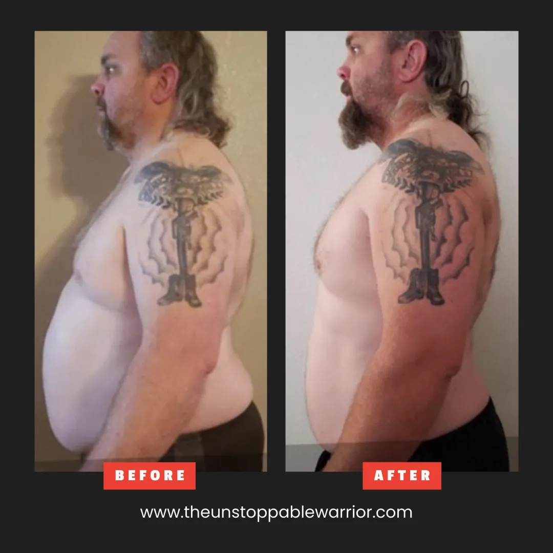 Side profile weight loss results – male client loses belly and gains definition