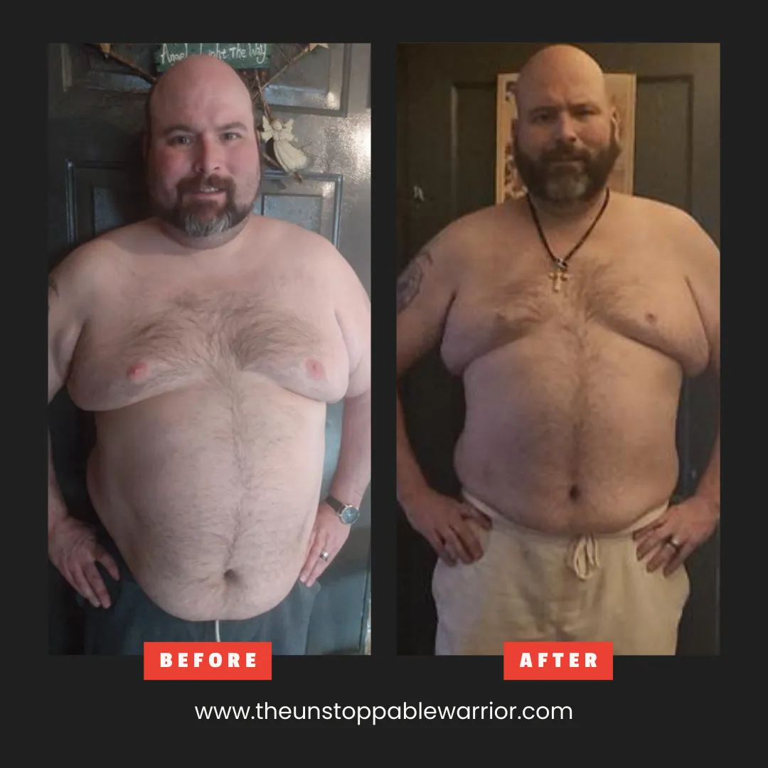 Online coaching before and after – middle-aged man loses body fat and gains strength