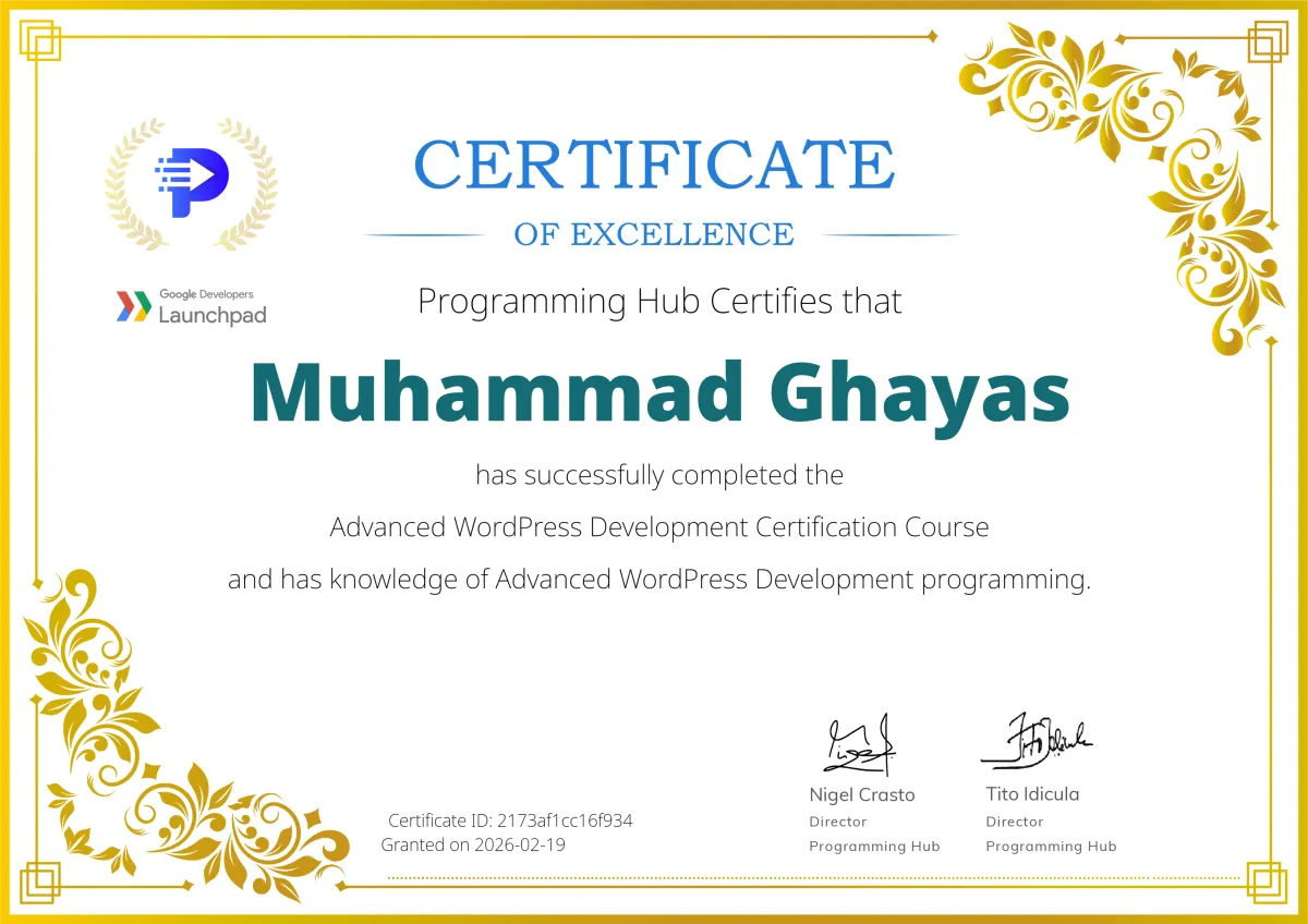 Advance Wordpress Development Certificate
