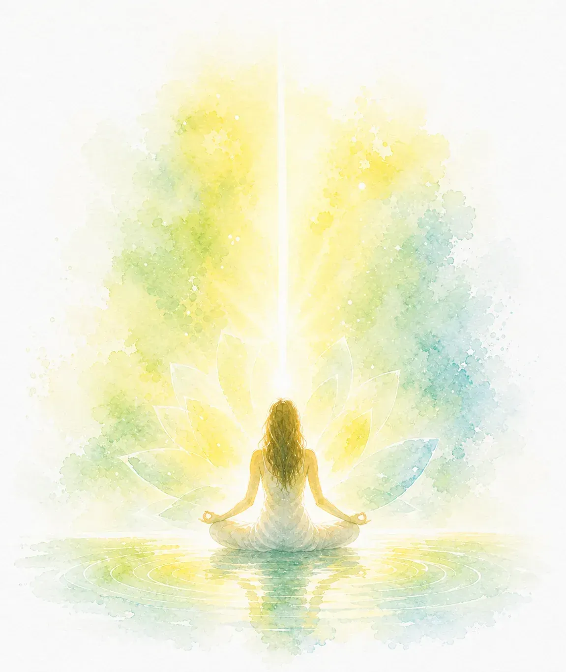 全身へ手をかざして調整する施術の水彩画