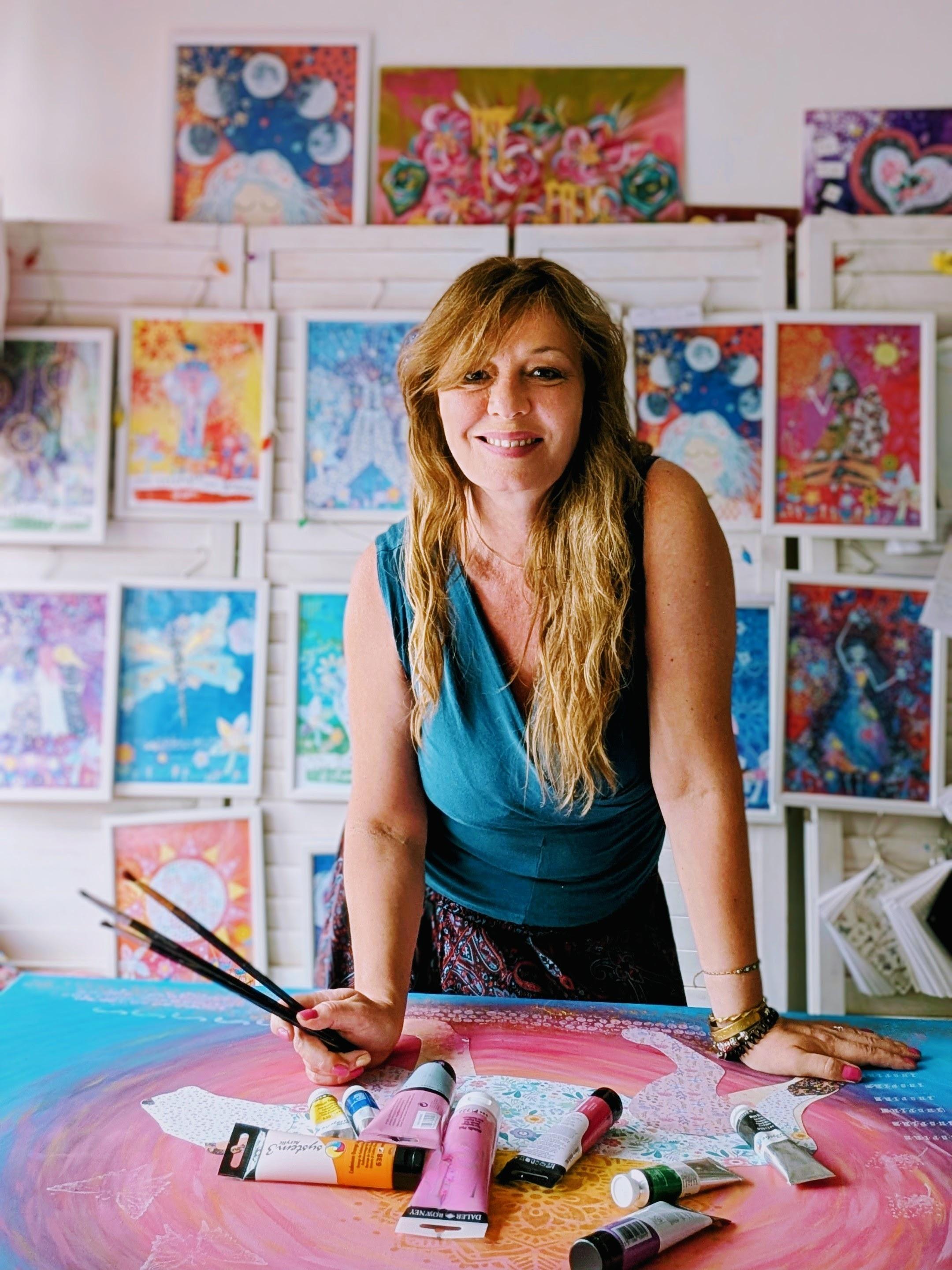 Janine Tonkin in her studio with her pride and Joy the "Learning to Love Collection.