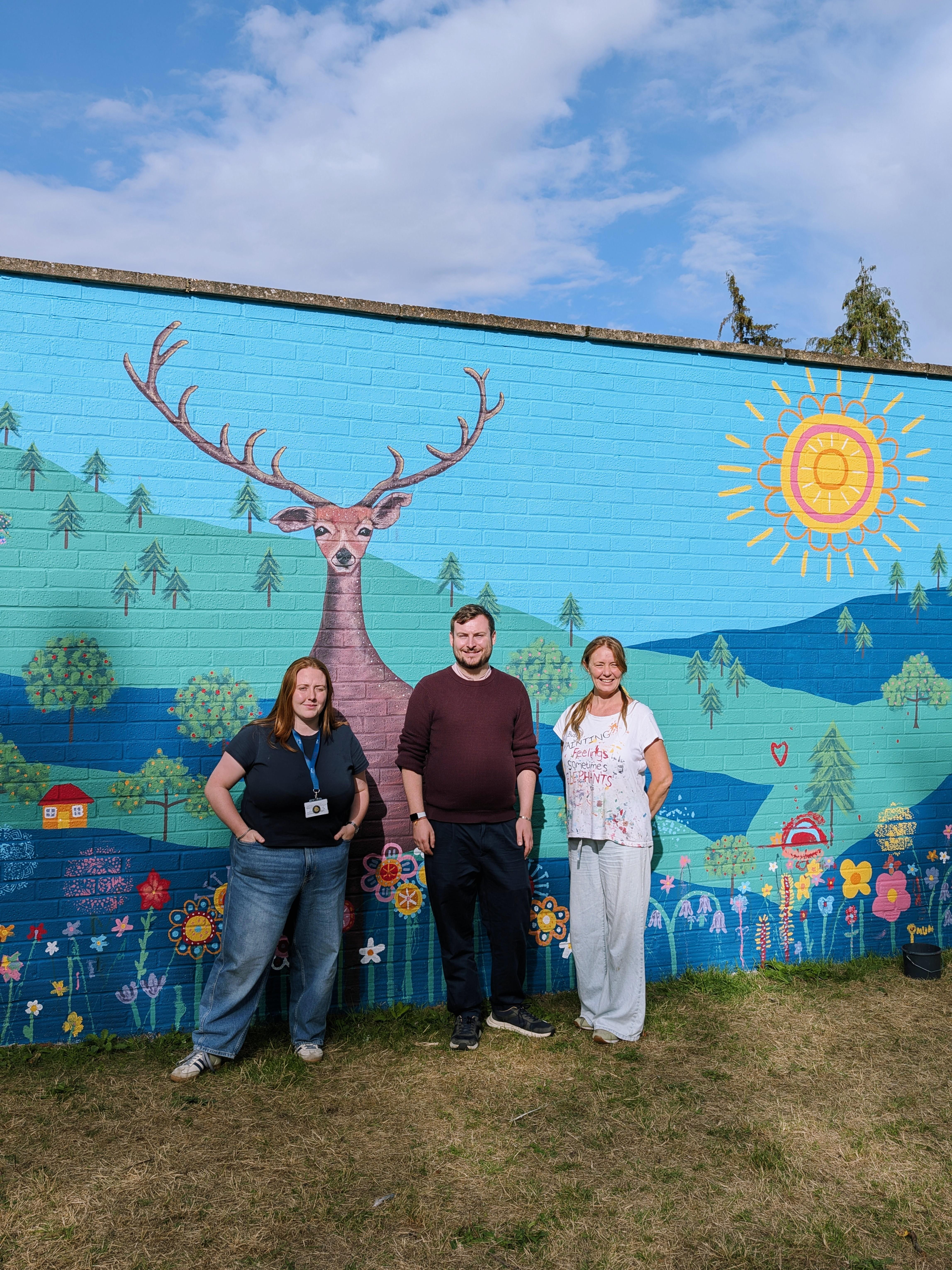 MP Peter Swallow, the Abri Community Team, and Janine Tonkin™ celebrating the completed Wild & Wonder™ community mural at Campion House
