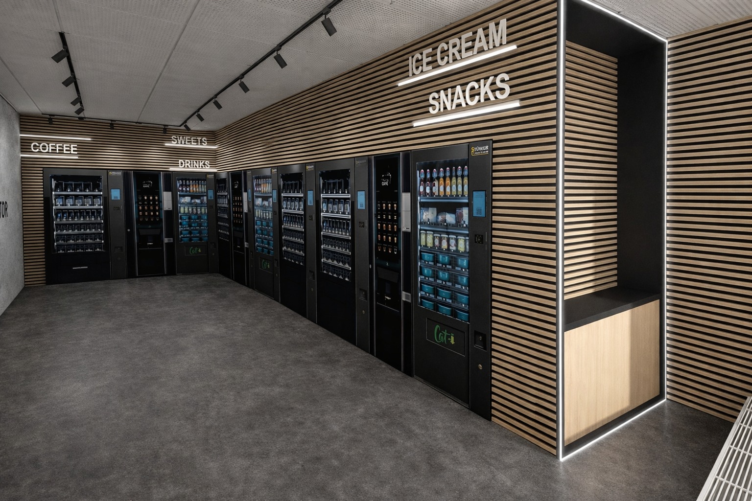 Rustikaler moderner Holz-Verkaufsautomat mit regionalen Produkten