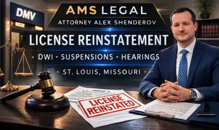 Missouri driver license reinstatement attorney Alex Shenderov helping clients restore suspended or revoked driving privileges after DWI or points