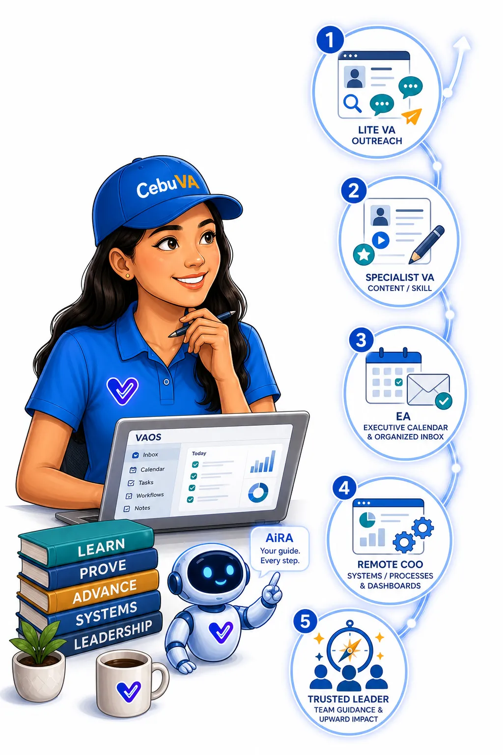Filipino VA career path from Lite VA to Specialist VA EA Remote COO and trusted leader