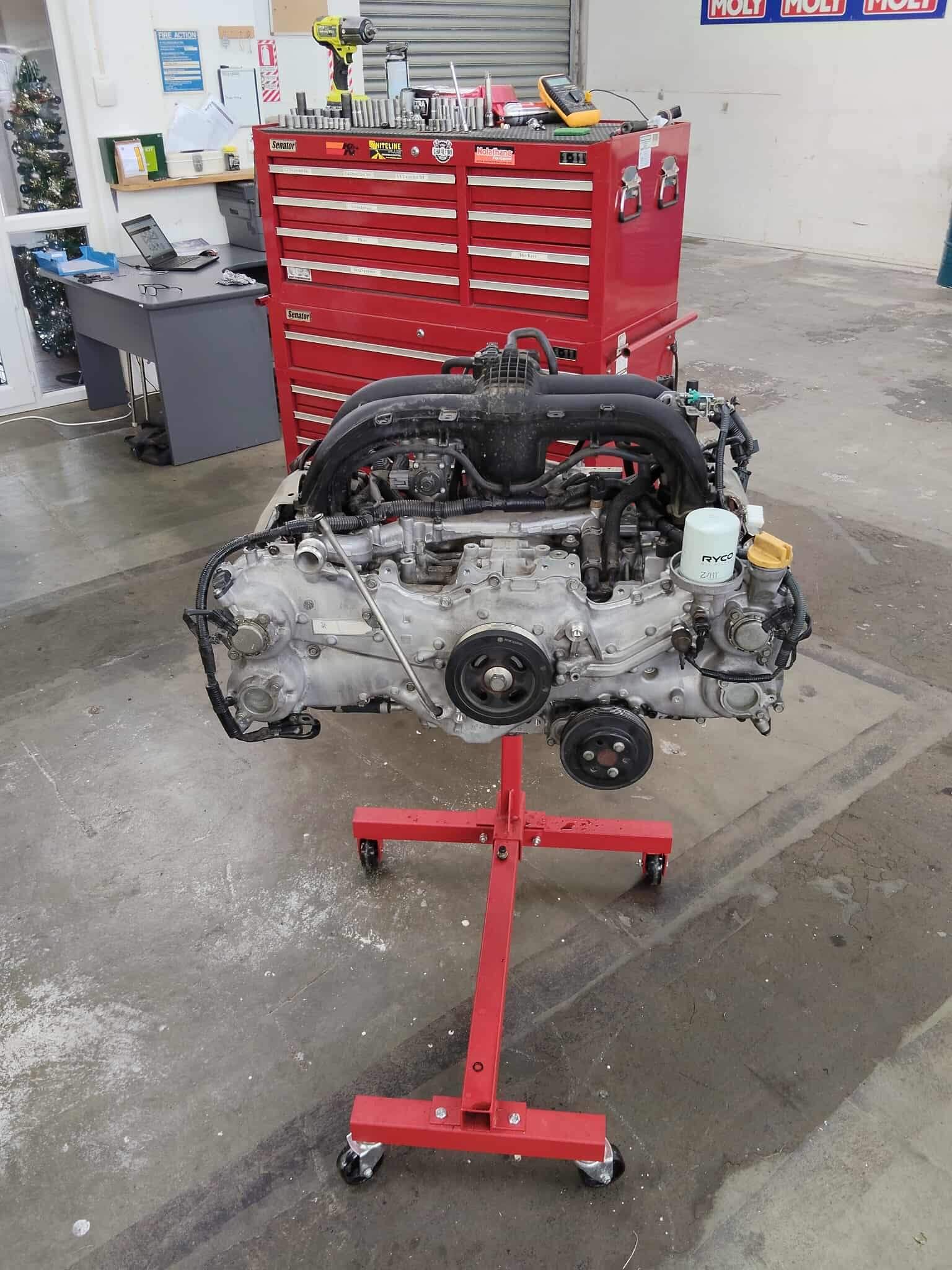 engine rebuild on stand mechanic workshop Dunedin