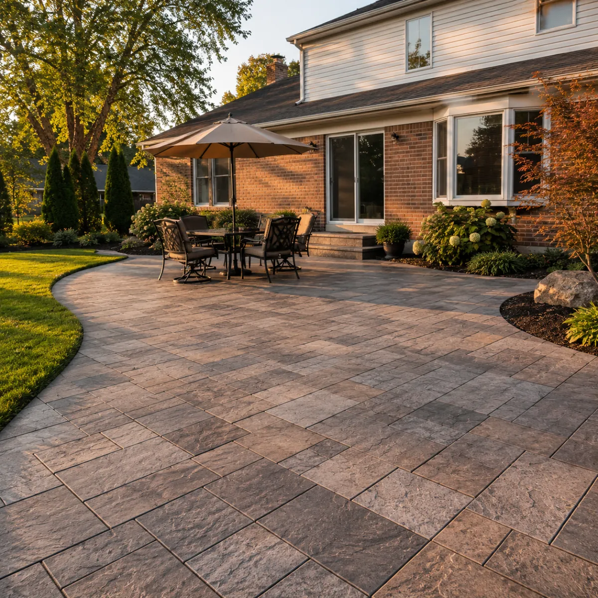 Stamped concrete patio in a Milwaukee backyard by Pro Partners Remodeling