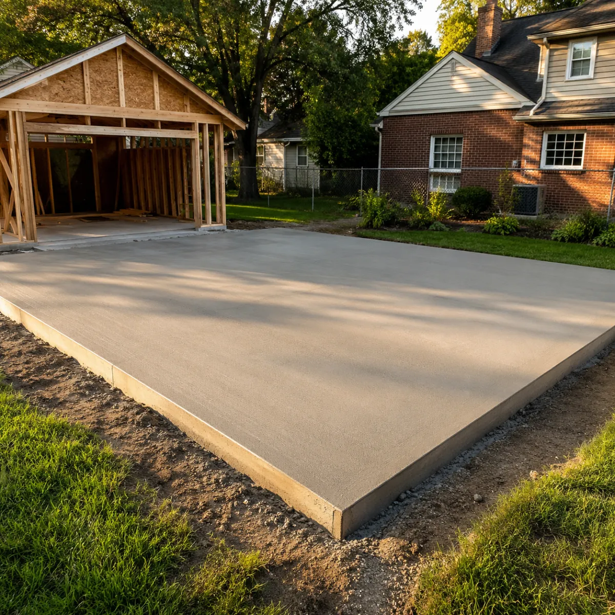Detached garage concrete slab by Pro Partners Remodeling in Milwaukee