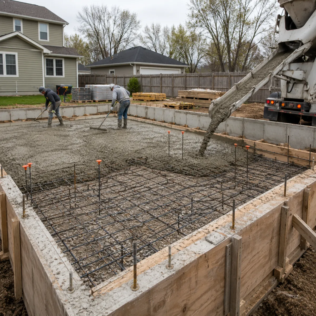 Foundation pour with rebar grid by Pro Partners Remodeling Milwaukee