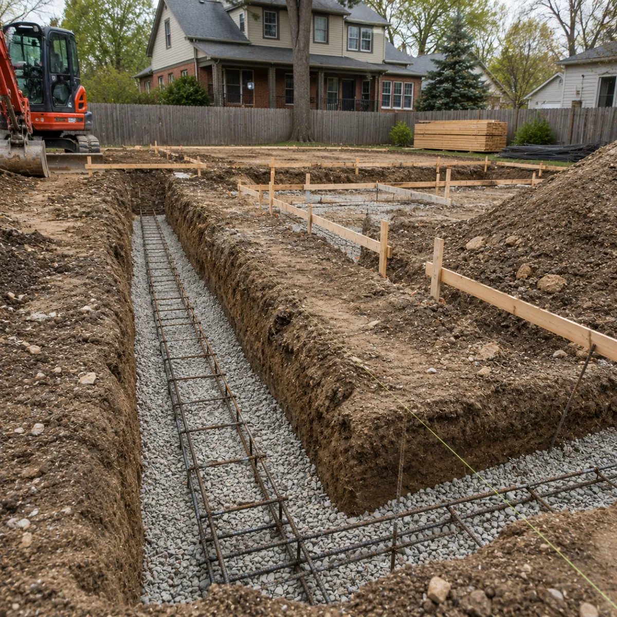 Foundation footing with compacted base by Pro Partners Remodeling