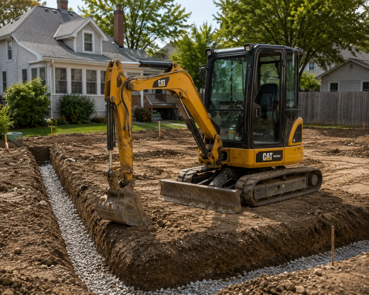 Compact excavator on a Milwaukee job site by Pro Partners Remodeling