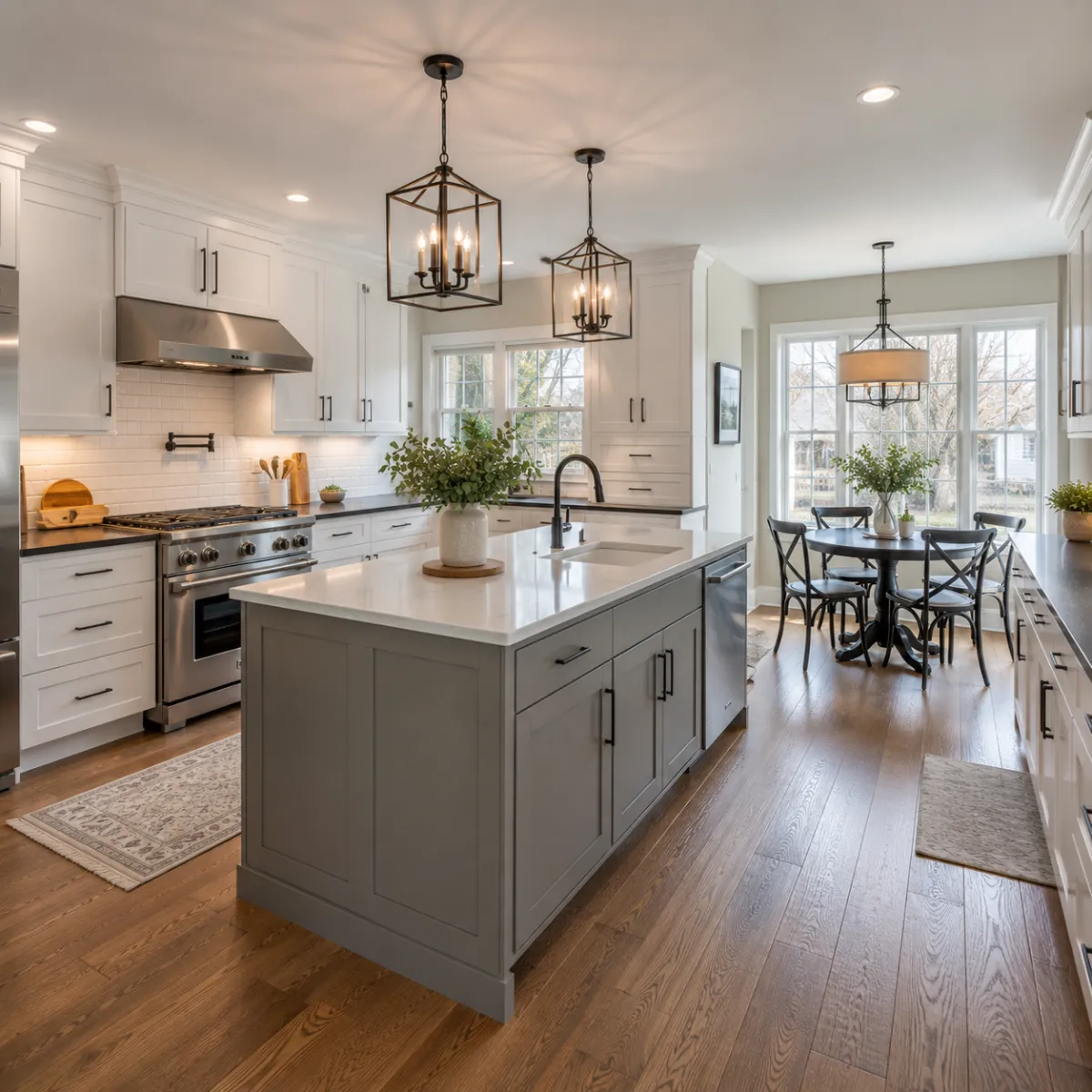Modern farmhouse kitchen island remodel by Pro Partners Remodeling Milwaukee