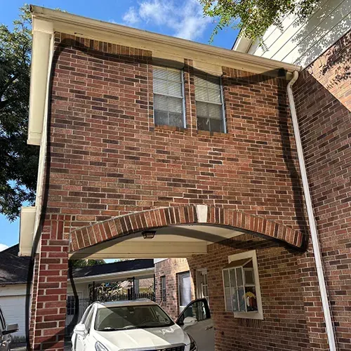 Brick masonry facade and exterior wall repair by M Z Masonry in Houston, TX.
