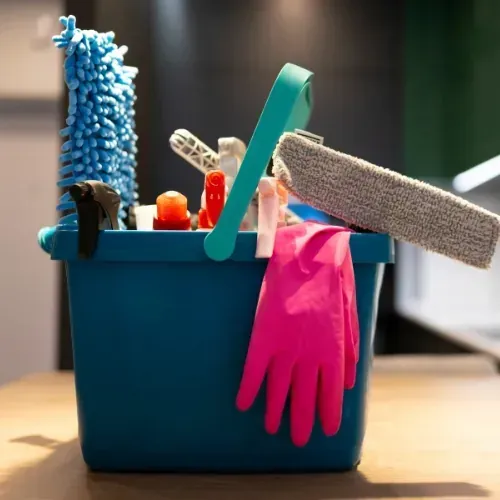 Jobsite housekeeping tools and supplies for debris control and cleanup.