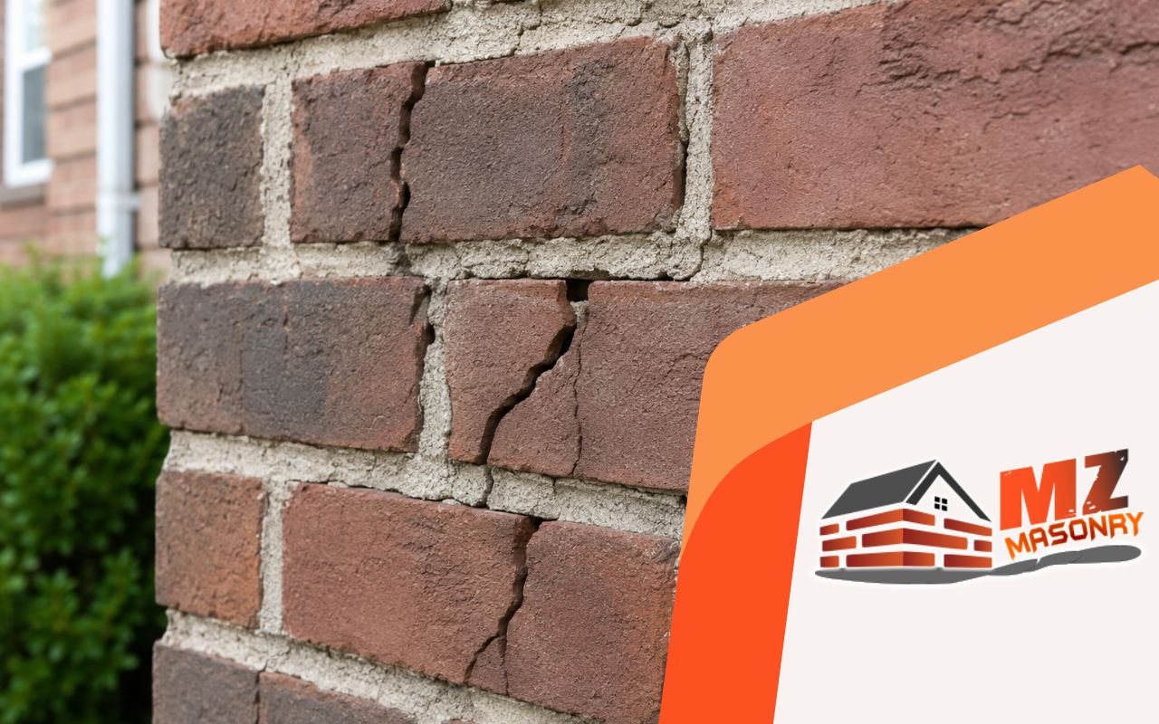 brick wall repair signs showing cracked brick near mortar joints