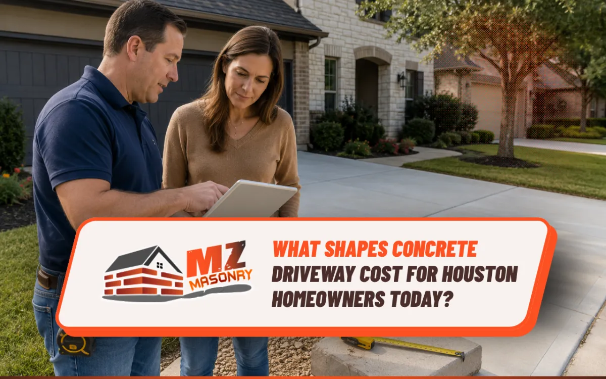 Homeowner reviewing concrete driveway cost for a Houston property