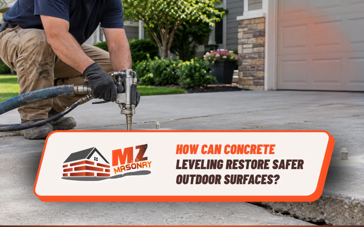 Concrete leveling being used to correct an uneven driveway surface