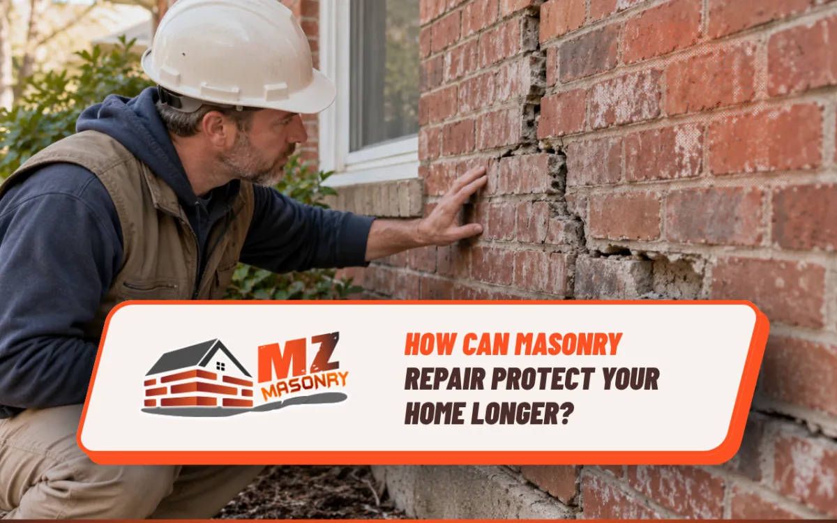 Masonry repair inspection of a damaged brick wall