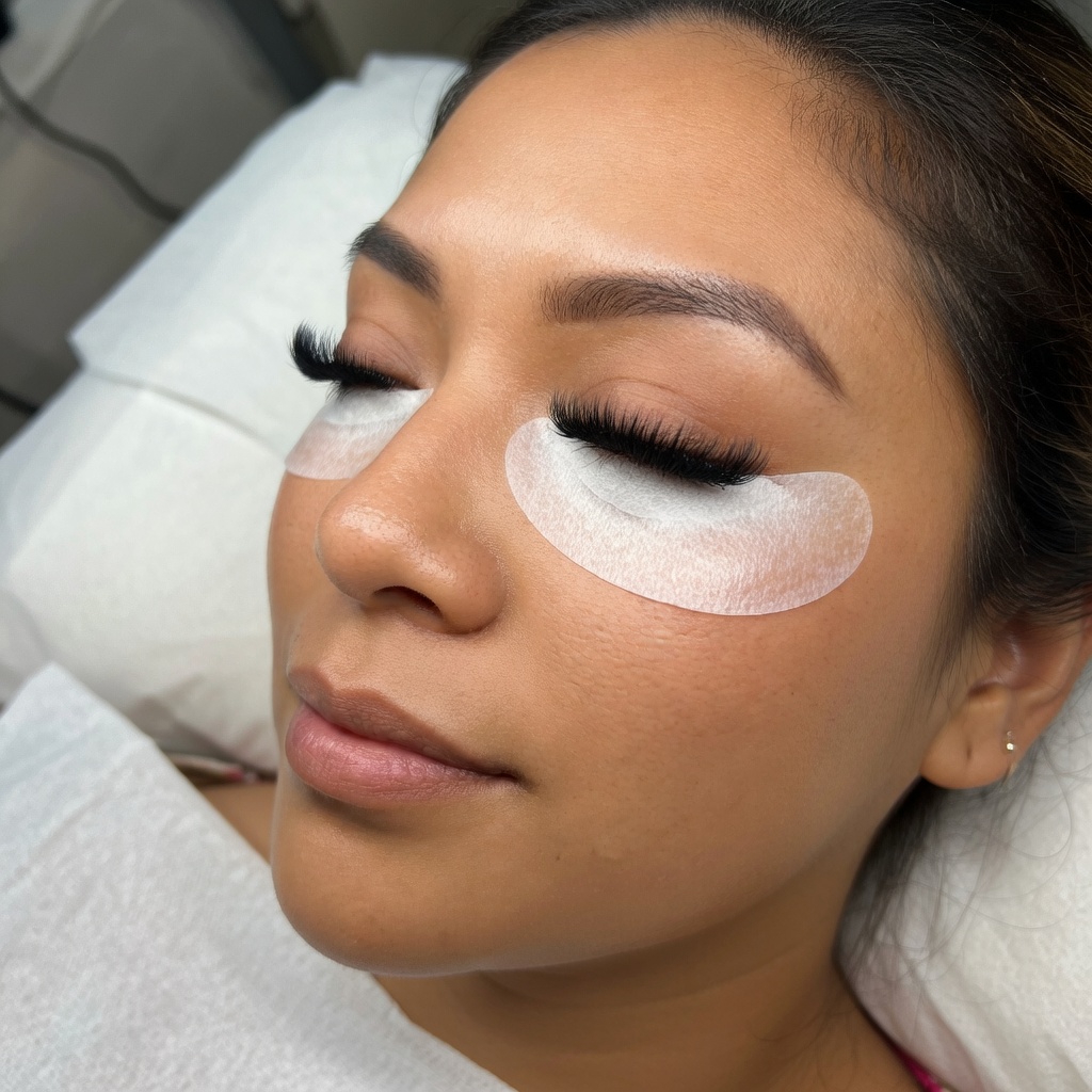 Rostro de mujer con Resultado de unas extensiones de pestañas de volumen 3d