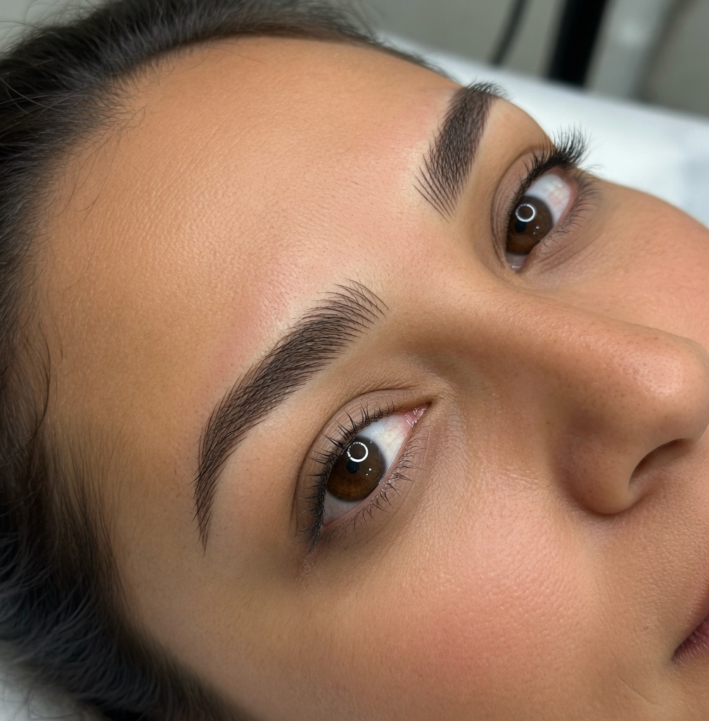 Rostro de una mujer que muestra resultado de microblading mas microshading