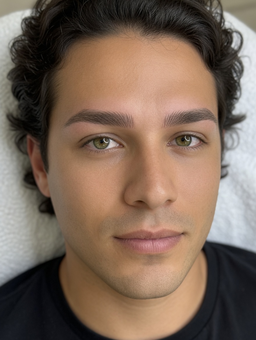 Rostro de un hombre que muestra el resultado de unas cejas con microblading