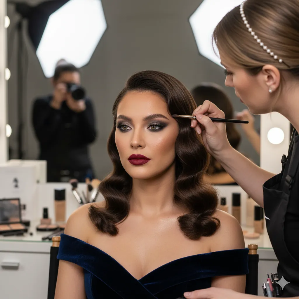 Maquillista en una sesion fotografica