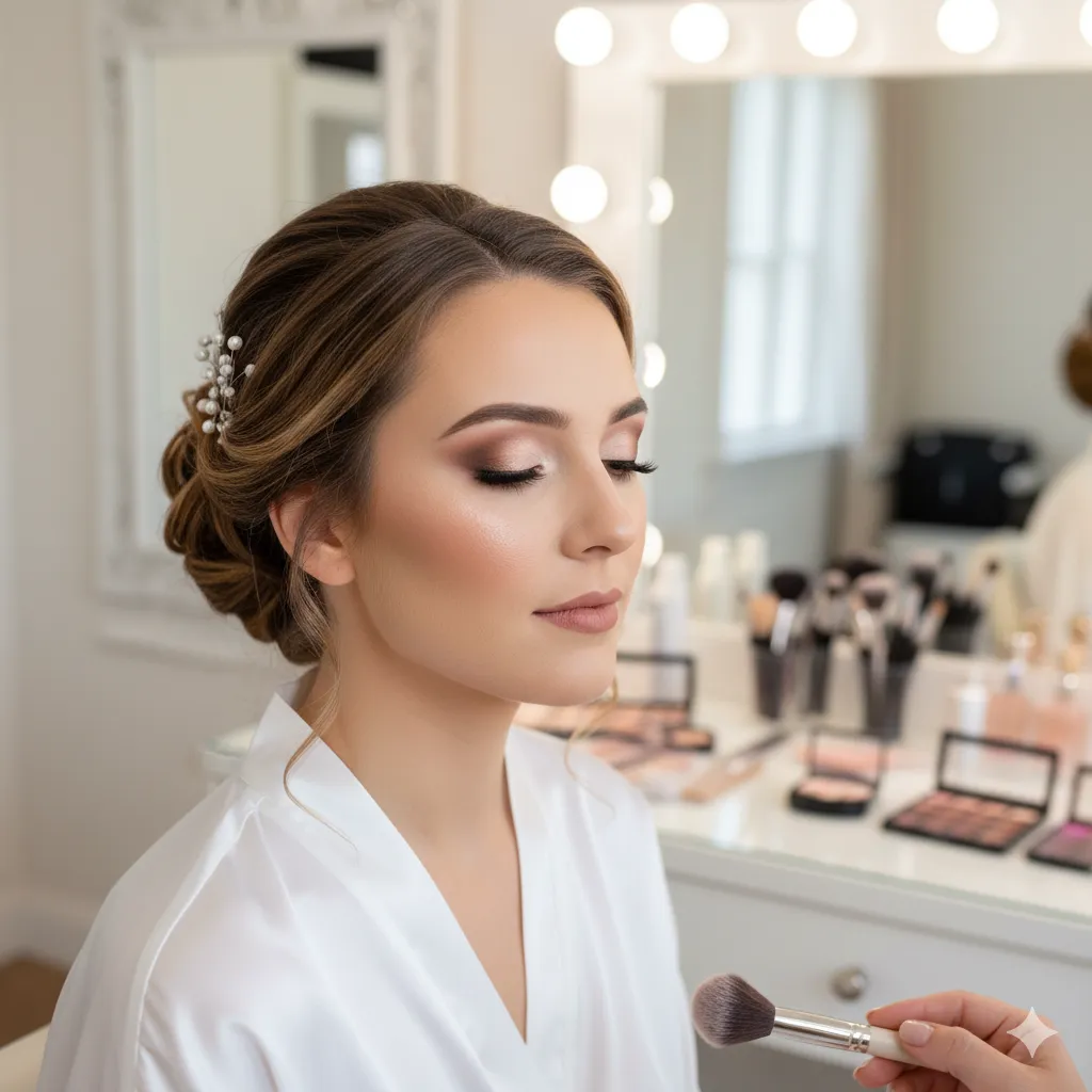 Novia maquillada y peinada para su boda