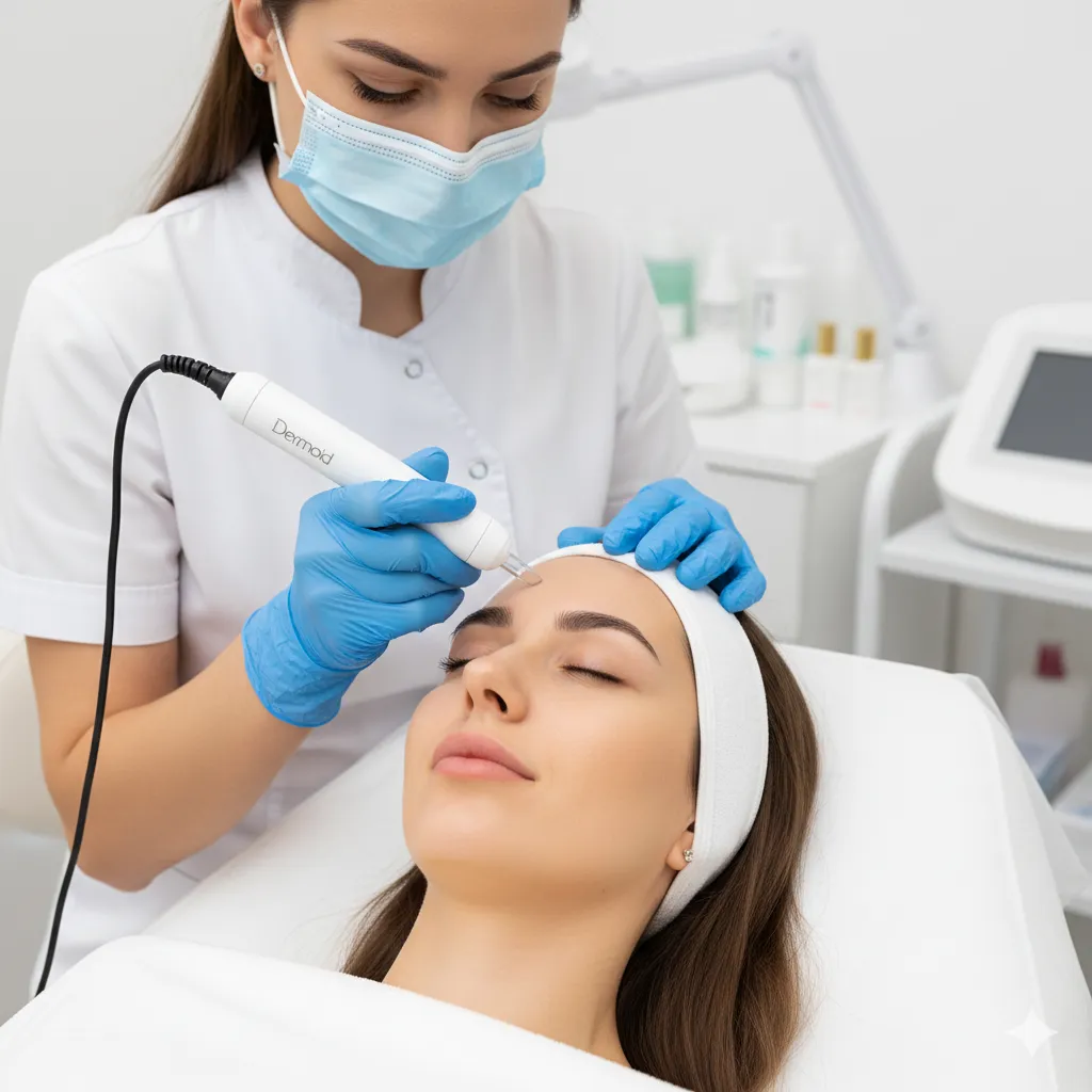 Esteticista haciendo un dermapen para lineas de expresion