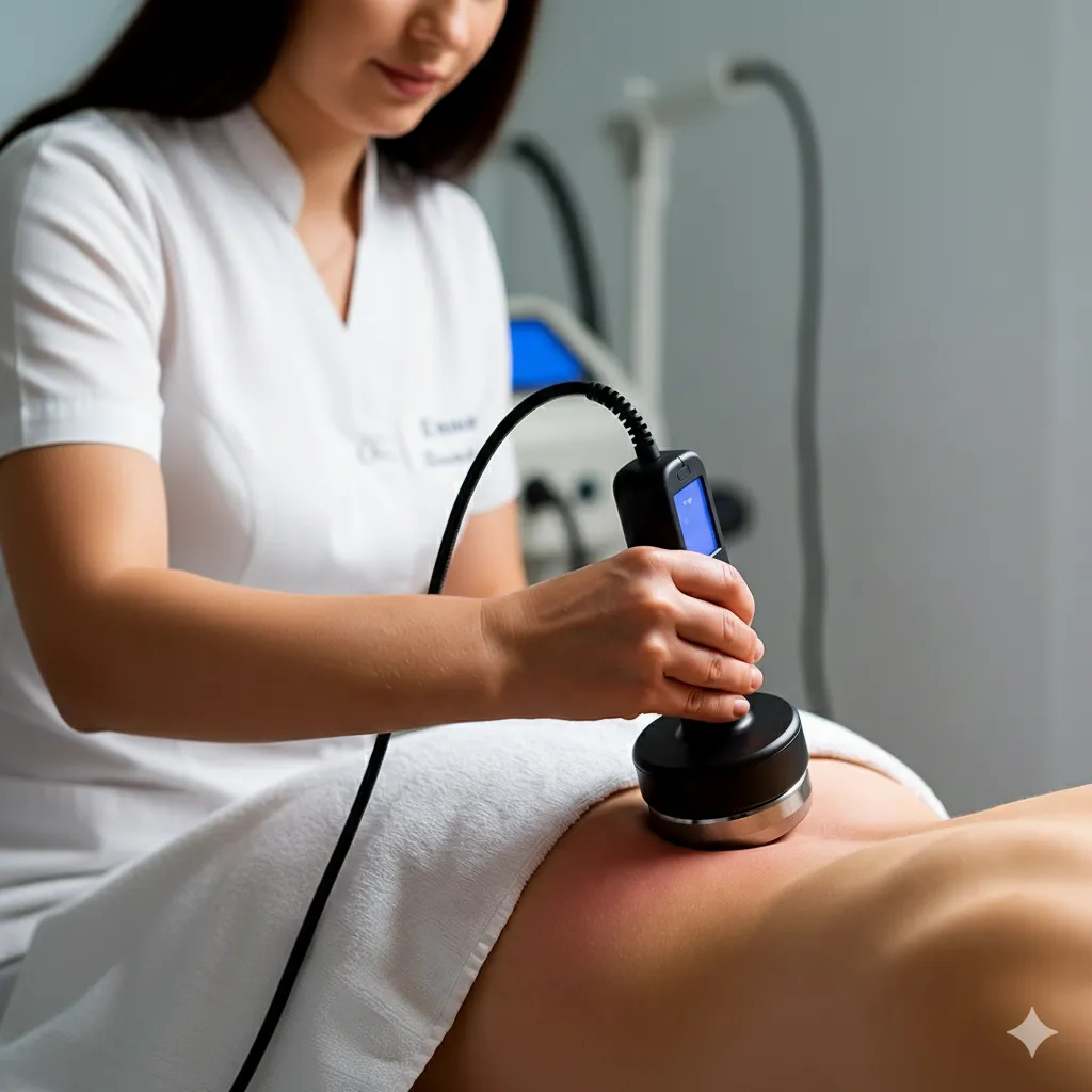 Esteticista haciendo tratamiento corporal de diatermia