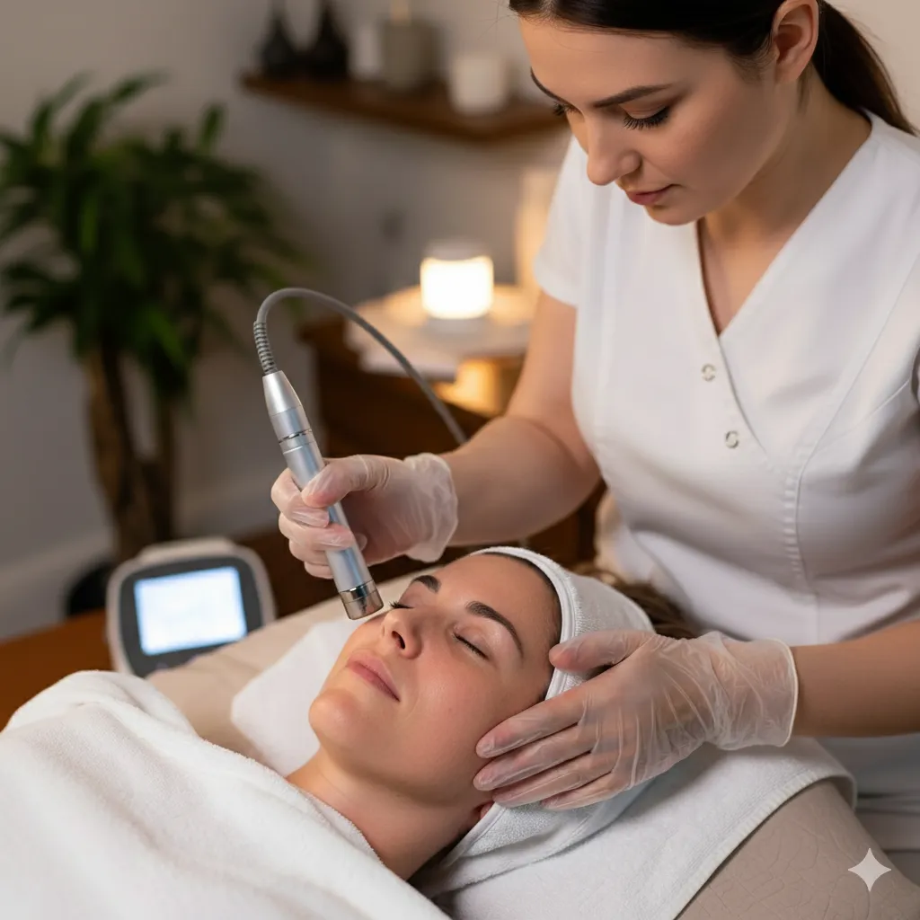 Esteticista haciendo una diatermia facial