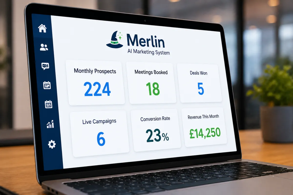 Merlin opportunity dashboard showing opportunity summary, flagged businesses and a highlighted hook line