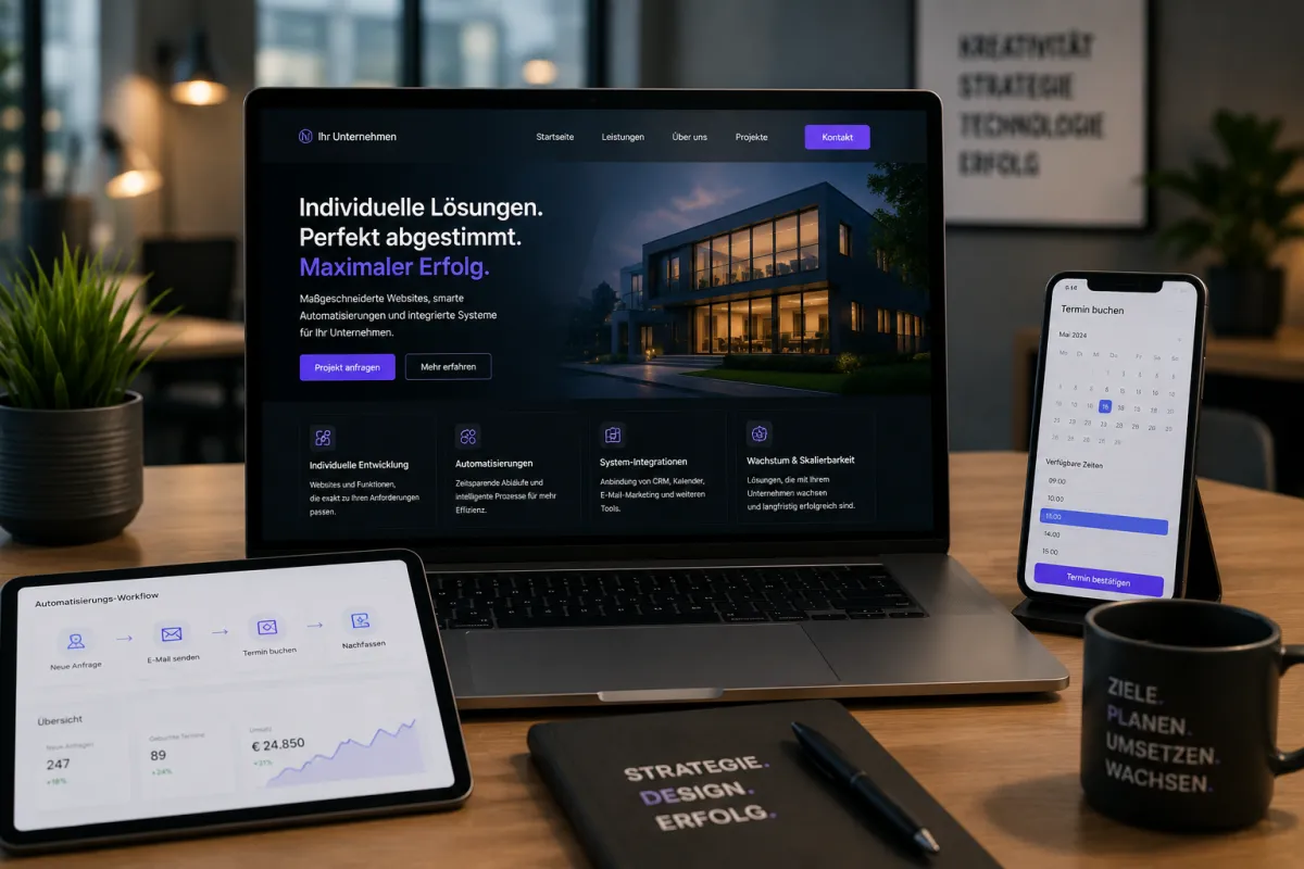 Individuelle Premium-Webseite mit Automatisierungen, Terminbuchung und maßgeschneiderten Lösungen