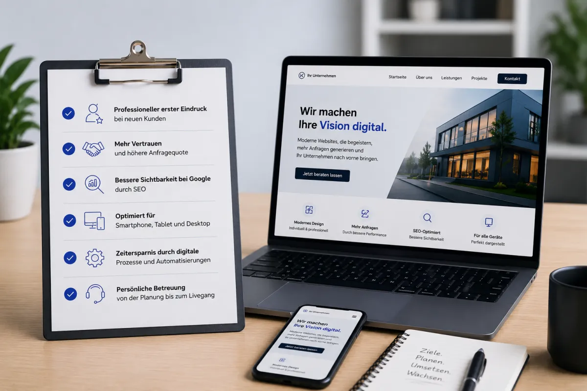 Professionelle Website mit SEO-Optimierung, responsivem Webdesign und Checkliste für erfolgreiches Online-Marketing.
