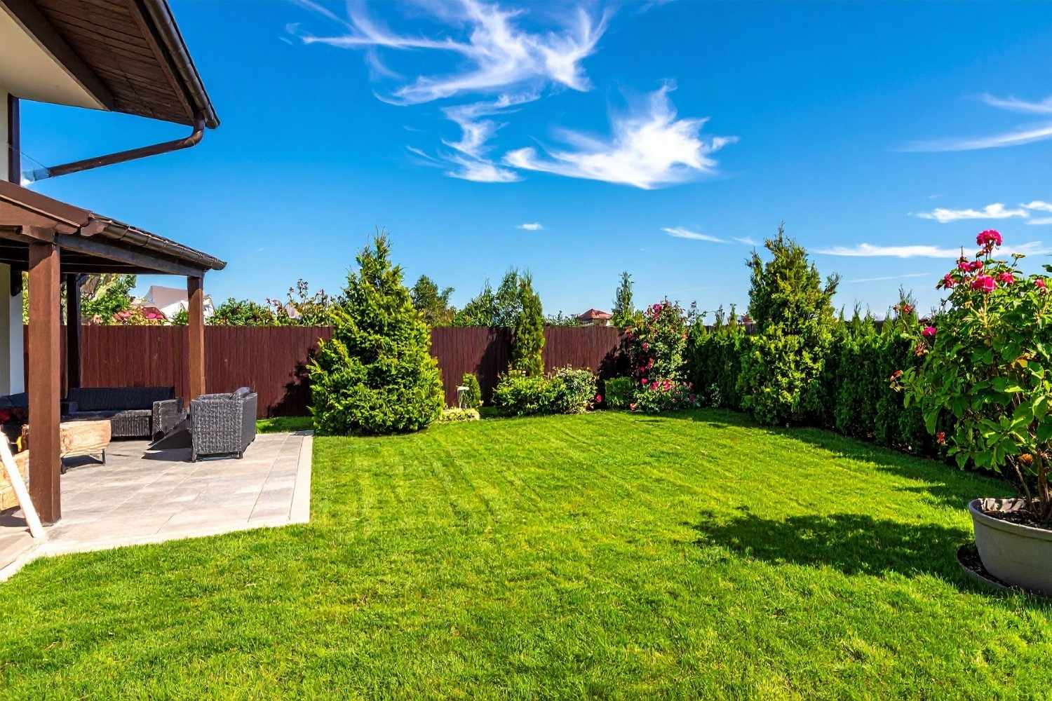 Green freshly mowed backyard in Lititz, PA