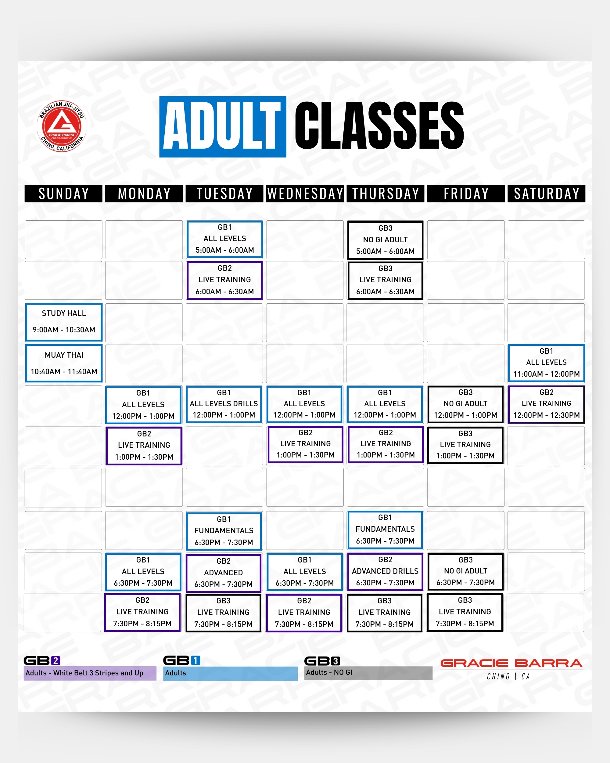GB Chino Adult Class Schedule