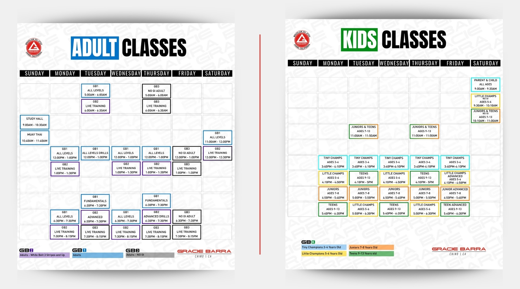 GB Chino Adult Class Schedule